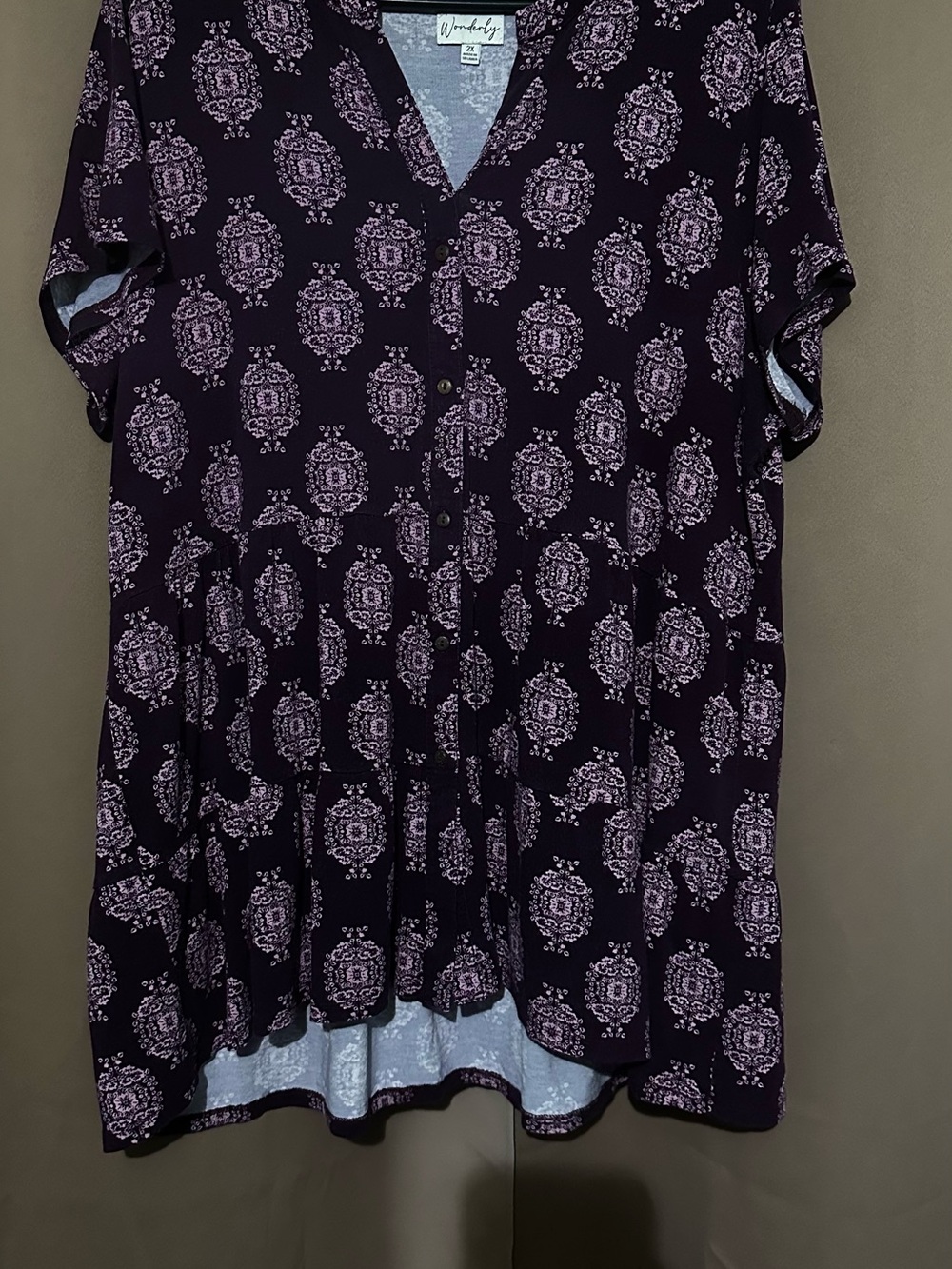 Wonderly Dark Purple Printed V-Neck Tunic
